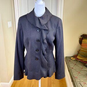 Doncaster Blazer Wool Vintage Brown Tweed Ruffle Front Button Close (6)